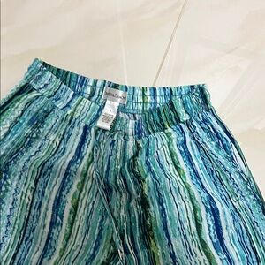 Vince Camuto Blue & Green Striped Wide-Leg Pants